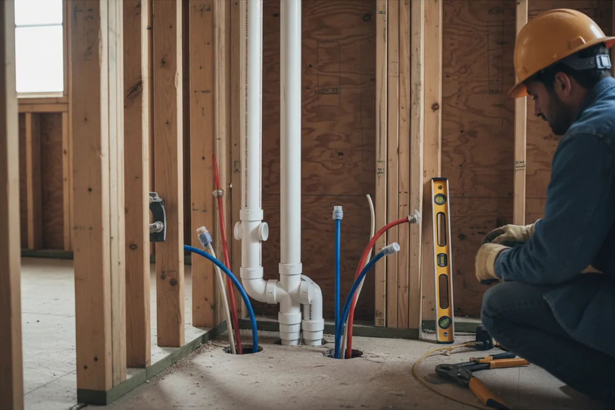 Drain and supply rough-in during Sump Pump Repair in Augusta